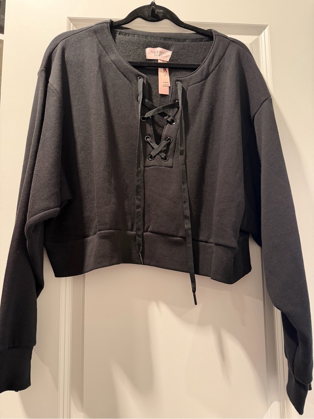 NWT Victoria's Secret Black Lace-Up Cropped Hoodie